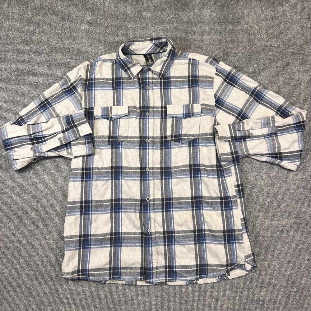 Burnside Shirt Mens Large Gray Blue Plaid Flannel Button Front Long Sleeve
